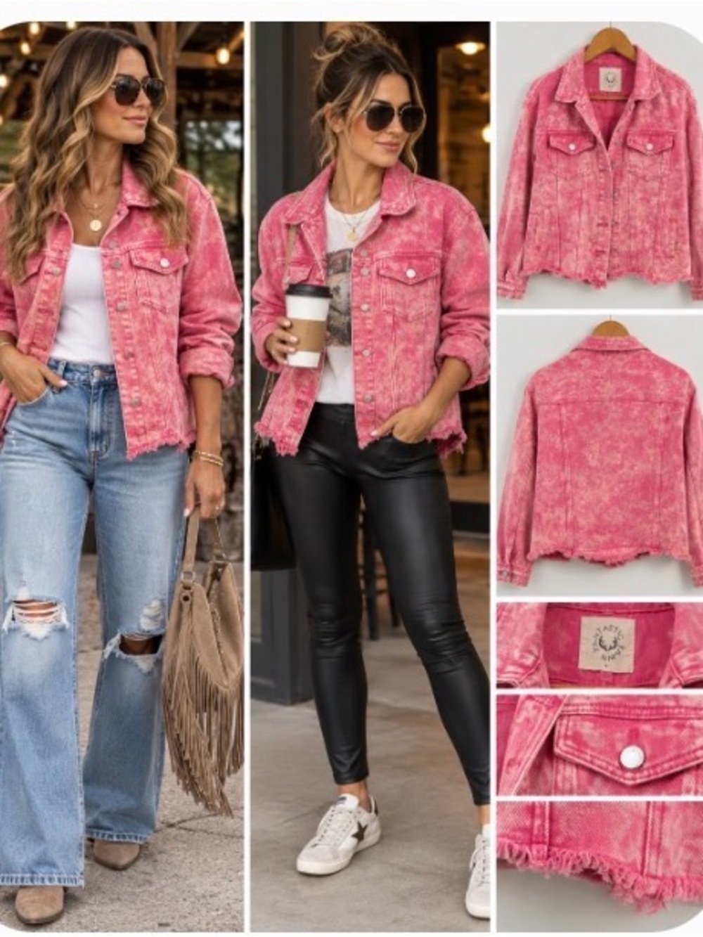 Fantastic Fawn Pink Distressed Cropped Denim Jacket